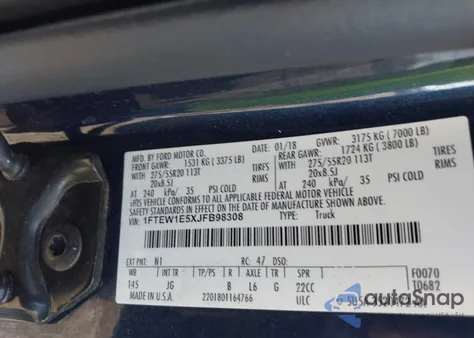 2018 Ford F-150 Xl из США, поврежденный, VIN 1FTEW1E5XJFB98308